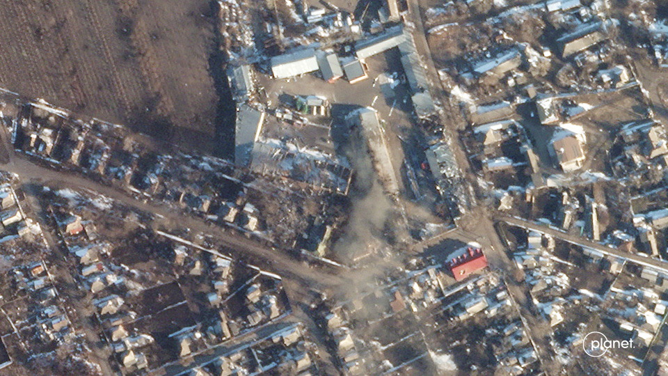 Imagen satelital del fuego en Volnovakha tomada en marzo de 2022. Gentileza: Planet Labs PBC